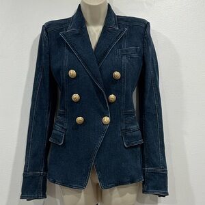 Like New! Authentic Balmain Denim Blazer WITH MANUFACTURE DEFECT on SLEEVE